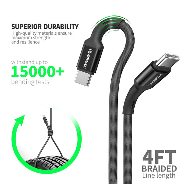 4FT Type C to C Braided Fast Charge Cable For Motorola G Play 2024 XT2413