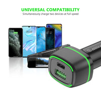 36W Car Charger PD + 3FT A to C USB For Motorola Moto Edge 5G 2024 XT2405V