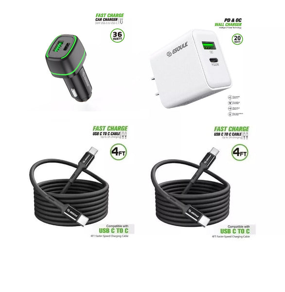 36W Car 20W Home Charger 2X USB Type C to C For BLU View 5 PRO B170D