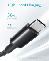 3FT Type A to C Braided USB Cable For BLU View 5 B160V