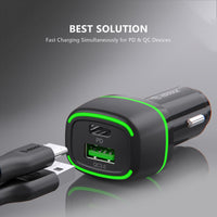 36W Car Charger PD + 3FT A to C USB For TCL K11 T432W