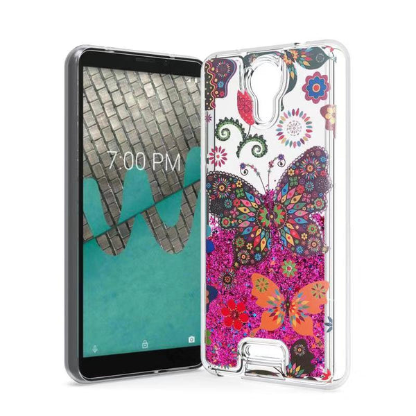 For AT&T Prepaid Radiant Core U304AA Liquid Glitter Motion Case Phone Cover - Color Butterfly