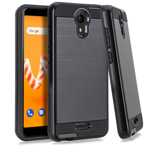 For AT&T Prepaid Radiant Core U304AA Metallic Hybrid Case Phone Cover - Black