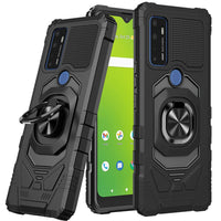 For Cricket Dream 5G Robotic Ring Stand Hybrid Cover Phone Case - Black