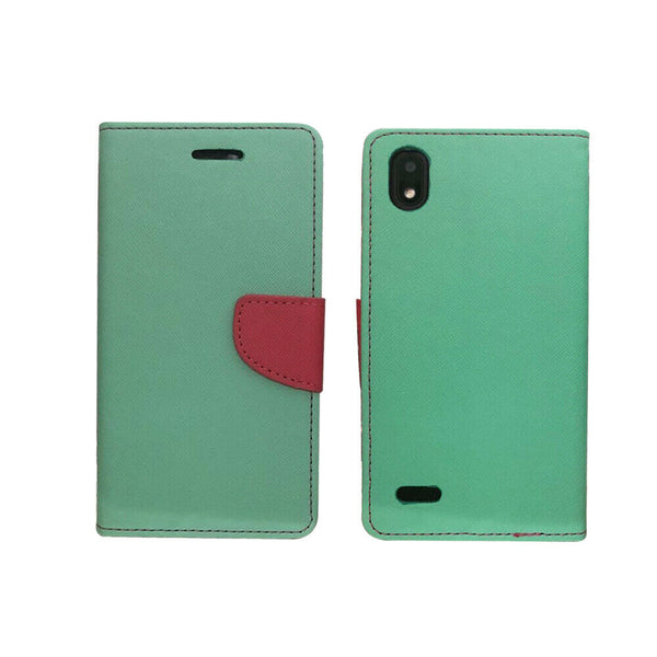 For ZTE Blade T2 Lite Z559DL Wallet Pouch Credit Card Holder Case Phone Cover - Teal-Pink